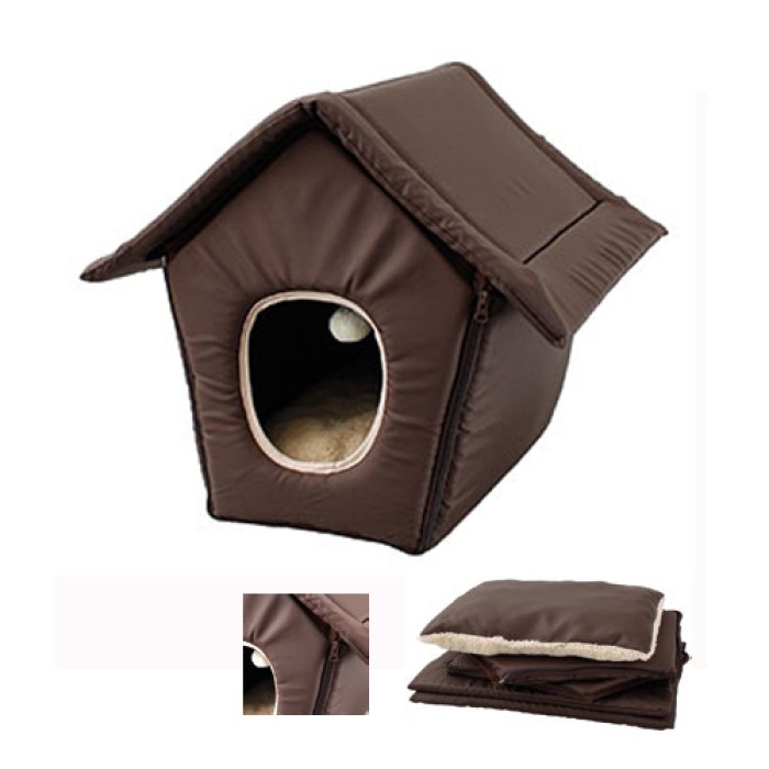 Flamingo  (ФЛАМІНГО) COSY COTTAGE BROWN будиночок трансформер для котів та собак малих порід, на блискавці, коричневий, 40х40х25 см.