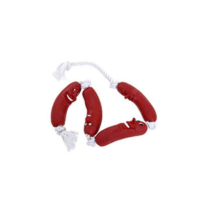 Flamingo  (ФЛАМИНГО) SAUSAGE ON ROPE игрушки для собак, колбаски на веревке, хлопок/латекс, 72/10 см.