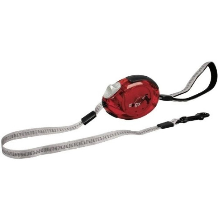 Поводок рулетка для собак до 35 кг Flamingo  DogxToGo Belt Glassy, L, с кнопкой блокировки и прозрачным корпусом, 2м, красный.