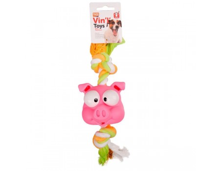 Karlie-Flamingo Animal Head+Rope КАРЛИ-ФЛАМИНГО игрушка для собак, голова с канатом, винил , 32 см.