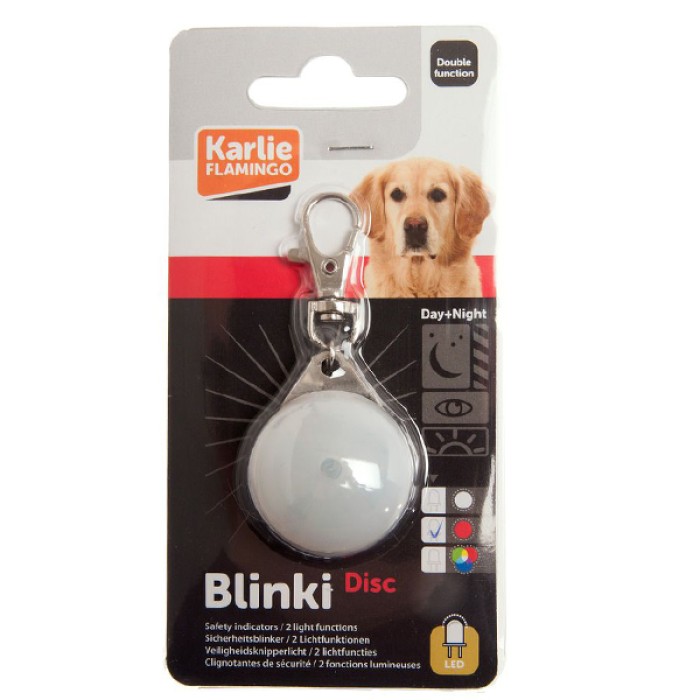Flamingo  Blinki Disc ФЛАМИНГО светящийся брелок безопасности для собак, водонепроницаемый, белый, 35мм.