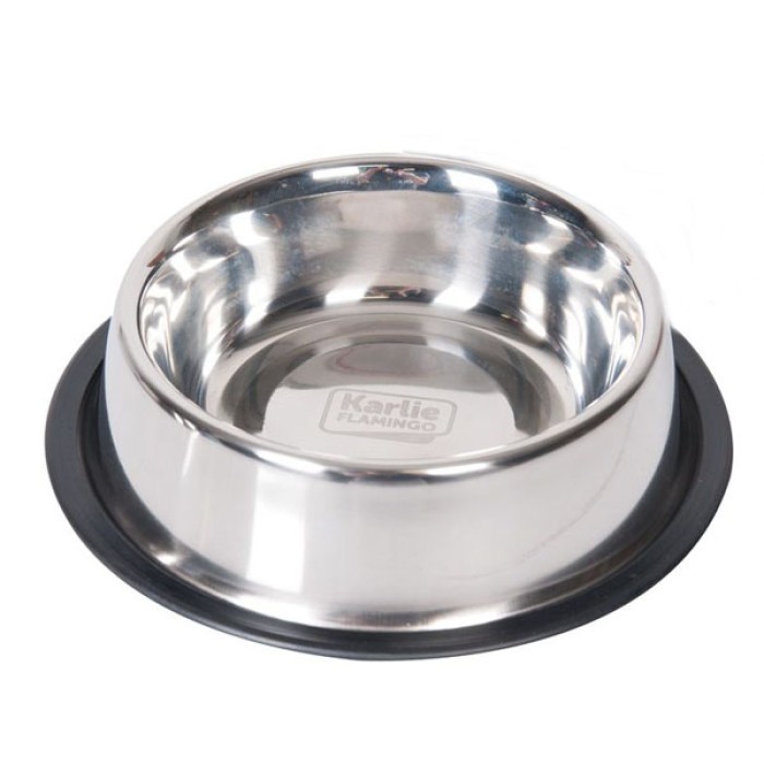 Flamingo  Dish Rubber Rim ФЛАМИНГО РУБЕР РИМ миска для собак, с резиновым ободком, нержавейка , 0.9 л., d=17 см.