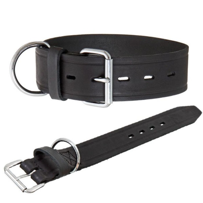 Flamingo  Rondo Collar ФЛАМІНГО РОНДО КОЛАР широкий нашийник для собак, натуральна шкіра, чорний, 5Х55 см.
