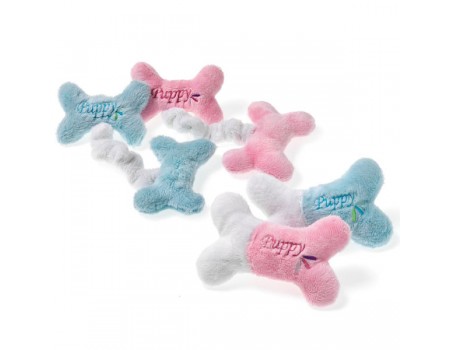 Karlie-Flamingo Puppy Mini Bones КАРЛИ-ФЛАМИНГО ПАППИ МИНИ БОНЗ игрушка для собак, 2 плюшевые косточки с пищалками на резинке, розовый, голубой , 14х9 см .