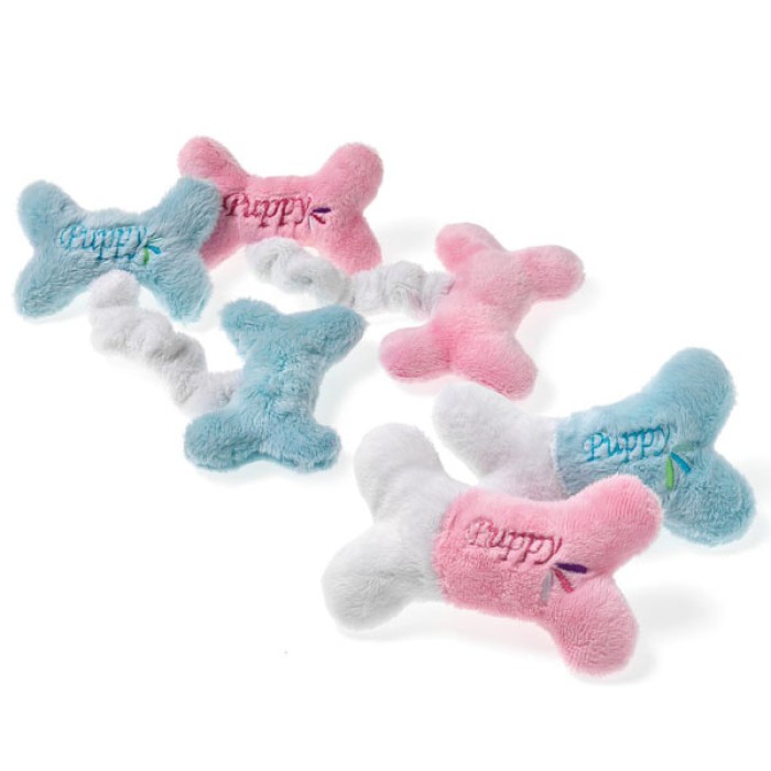 Іграшка для собак Flamingo  Puppy Mini Bones, 2 плюшеві кісточки з пищалками на гумці, рожевий, блакитний, 14х9 см