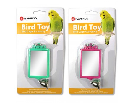 Flamingo  (ФЛАМІНГО) MIRROR STRAIGHT+BELL іграшка для папуг квадратне дзеркало з дзвіночком, 6х8 см.
