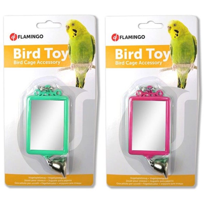Flamingo  (ФЛАМІНГО) MIRROR STRAIGHT+BELL іграшка для папуг квадратне дзеркало з дзвіночком, 6х8 см.