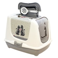 Закритий туалет для кішок Moderna Trendy Cat Cats in Love, з вугільним фільтром та совком, світло-сірий, 50х39х37см