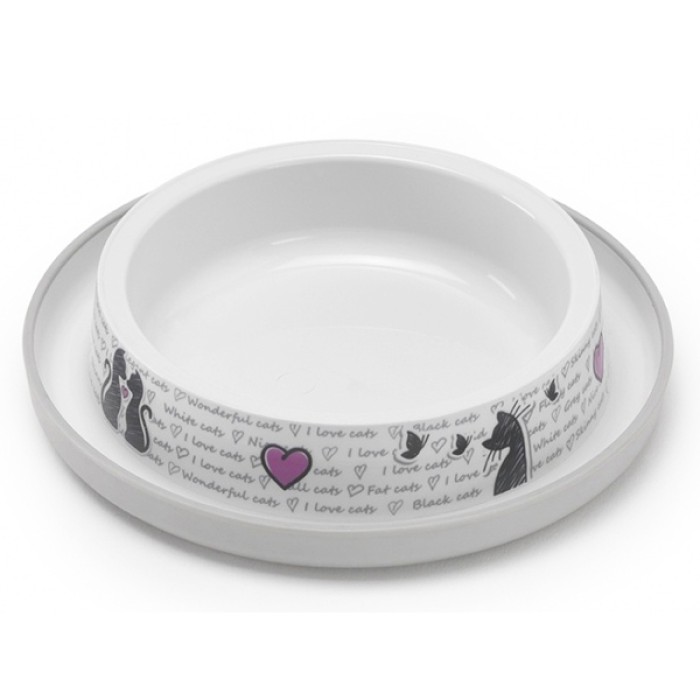 Moderna Trendy Dinner Cats in Love МОДЕРНА миска для кошек, защита от муравьев, пластик, светло-серый, дизайн Влюбленные Коты, 210мл, d15см