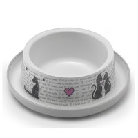 Moderna Trendy Dinner №1 Cats in Love МОДЕРНА миска для кошек, защита от муравьев, пластик, светло-серый, дизайн Влюбленные Коты, 350мл, d16см