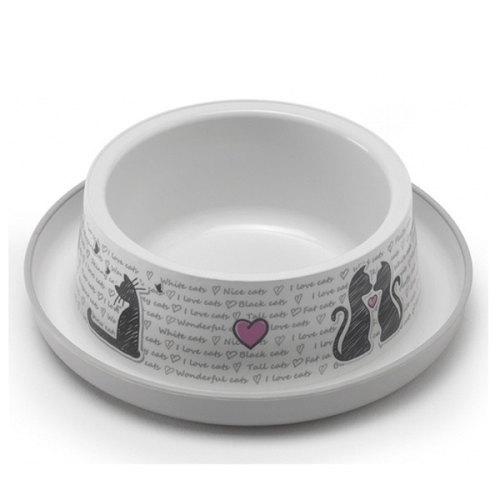 Moderna Trendy Dinner №1 Cats in Love МОДЕРНА миска для кошек, защита от муравьев, пластик, светло-серый, дизайн Влюбленные Коты, 350мл, d16см