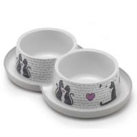 Миска для кошекмModerna Double Trendy Dinner Cats in Love, двойная, пластик, светло-серый, 2х350мл, d10см