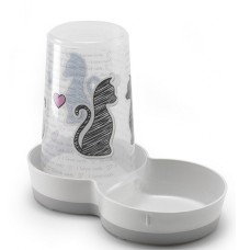 Moderna Tasty Cats in Love МОДЕРНА 2в1 автокормушка автопоилка для кошек и собак, пластик, белый, дизайн Влюбленные Коты, 1,5 л