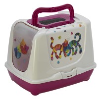 Закритий туалет для кішок Moderna Trendy Cat Friends Forever з вугільним фільтром та совком, яскраво-рожевий, 50х39х37 см