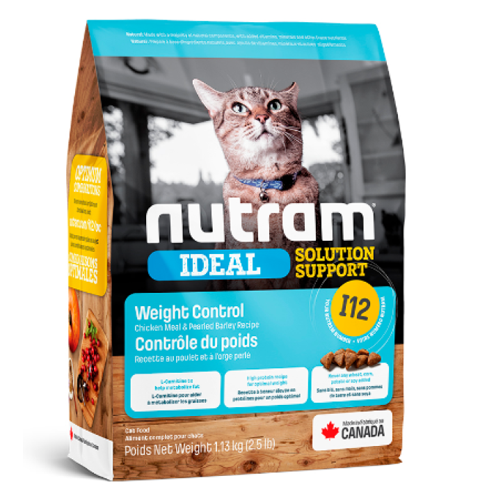 I12 Nutram Ideal Solution Support ® Weight Control Cat Food Для дорослих котів, схильних до ожиріння Рецепт з куркою та вівсянкою 1,13 кг