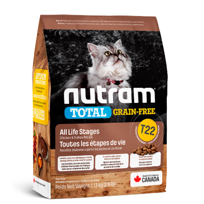 Сухий корм T22 Nutram Total Grain-Free Turkey & Chiken для котів, з куркою та індичкою, беззерновий,  1,13 кг