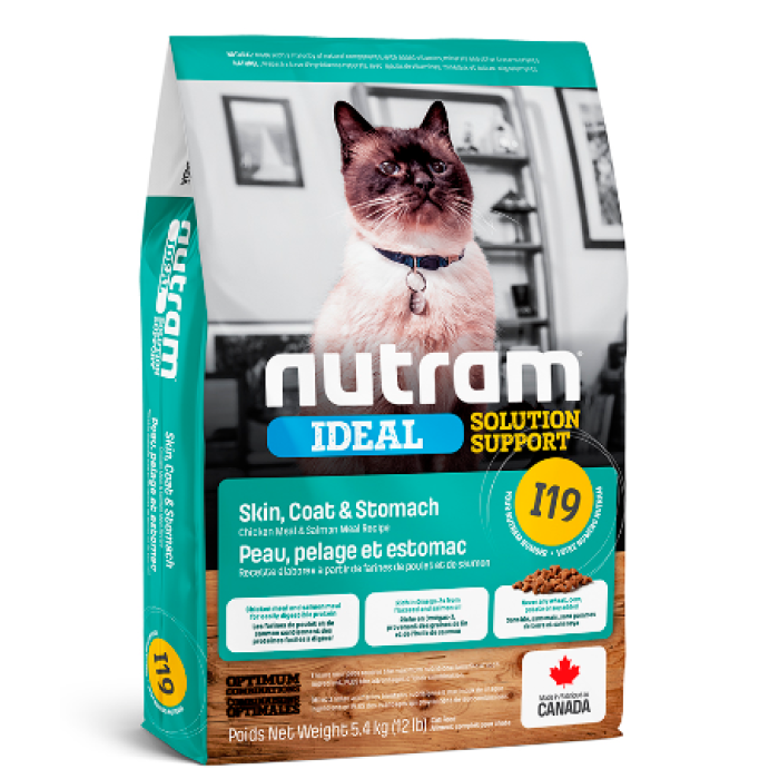 Сухий корм I19 Nutram Ideal Solution Support® Sensetive, для котів з проблемами шкіри, вовни або шлунка, з куркою та лососем, 5.4 кг