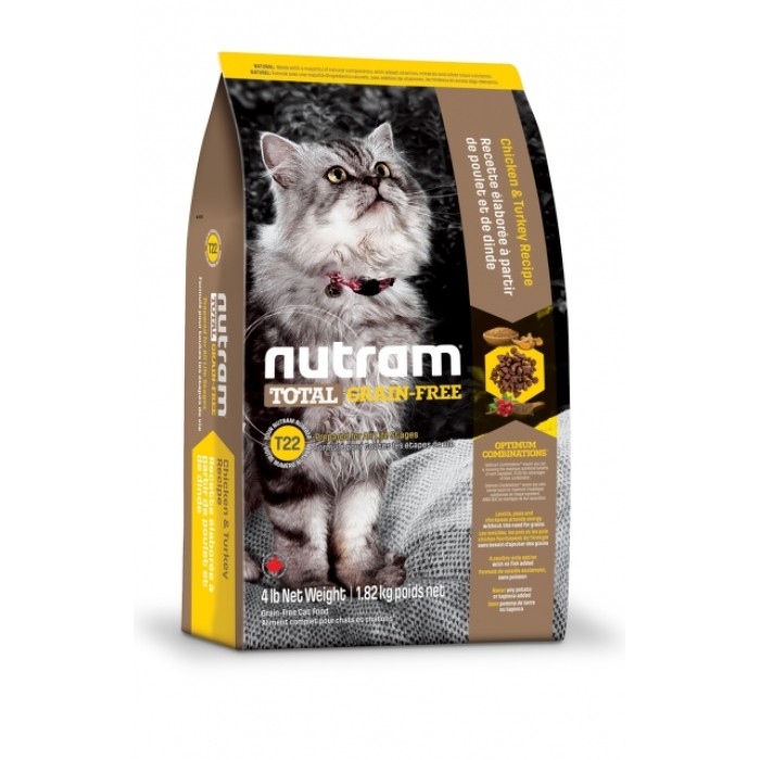 Сухий корм T22 Nutram Total Grain-Free Turkey & Chiken для котів, з куркою та індичкою, беззерновий,  0.34 кг