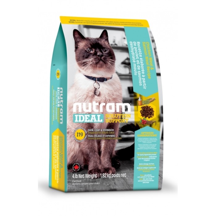 Сухий корм I19 Nutram Ideal Solution Support® Sensetive, для котів з проблемами шкіри, вовни або шлунка, з куркою та лососем, 20 кг