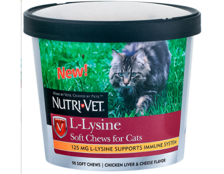 Nutri-Vet L-Lysine НУТРИ-ВЕТ L-ЛИЗИН витамины для иммунитета котов, жевательные таблетки, 90 табл