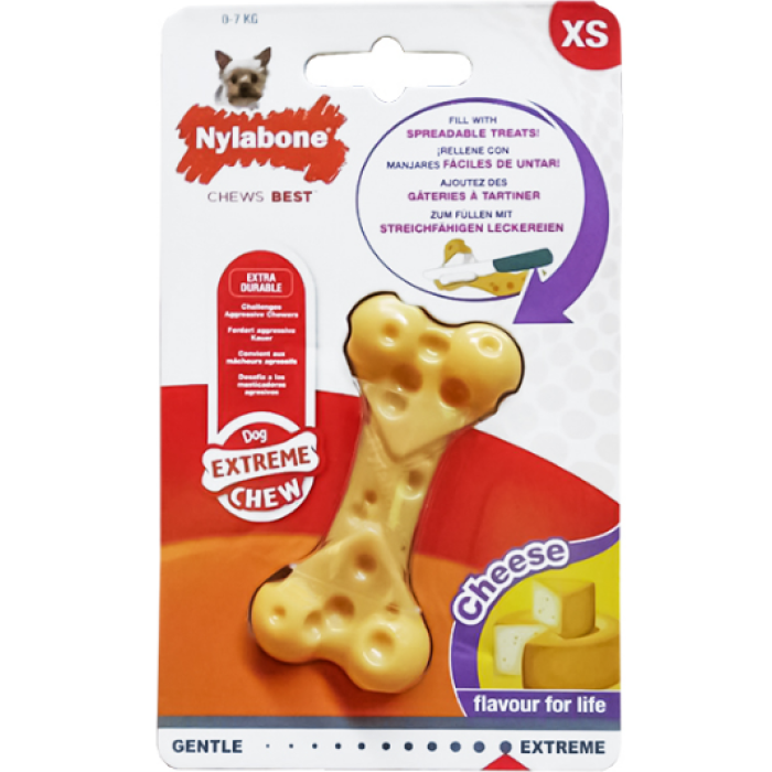 Nylabone Extreme Chew Cheese Bone НИЛАБОН СЫРНАЯ КОСТОЧКА жевательная игрушка для собак, вкус сыра, XS, до 7 кг, 7.5х3,5х1 см