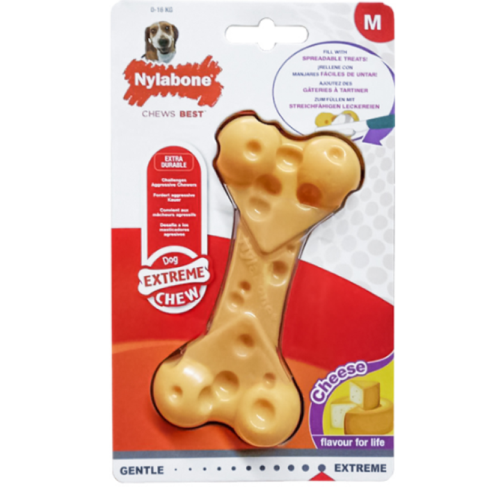 Nylabone Extreme Chew Cheese Bone НИЛАБОН СЫРНАЯ КОСТОЧКА жевательная игрушка для собак, вкус сыра, M, до 16 кг, 12.5х6х3 см