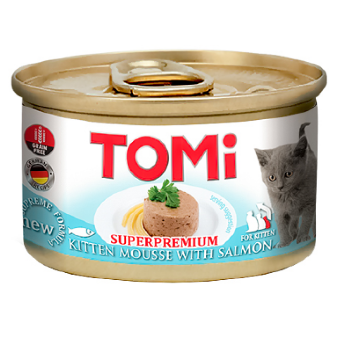 TOMi For Kitten with Salmon ТОМИ ДЛЯ КОТЯТ ЛОСОСЬ консервы для котят, мусс, 0.085 кг.