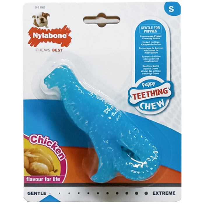 Nylabone Puppy Chew Dinosaur НІЛАБОН ДИНОЗАВР жувальна іграшка для цуценят, смак курки, S, до 11 кг, 12х5,5х2.5 см