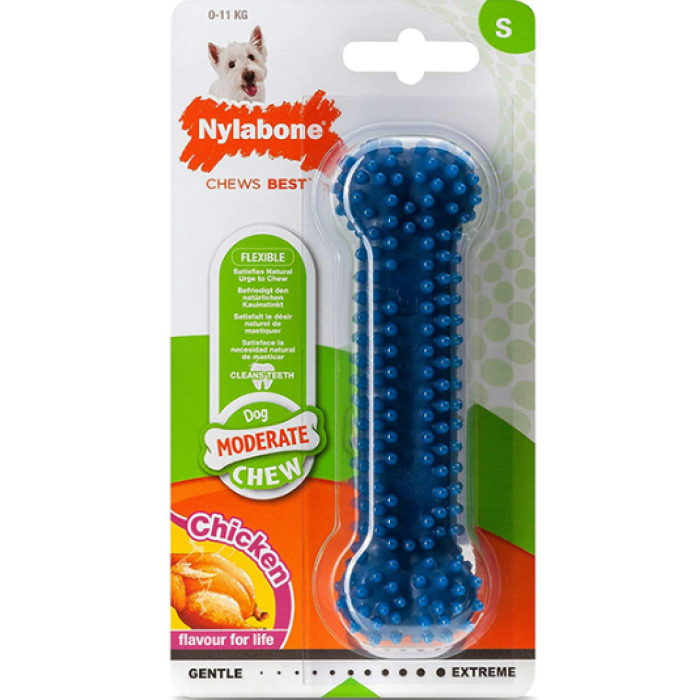 Nylabone Moderate Chew Dental Bone НИЛАБОН ДЕНТАЛ БОУН жевательная игрушка кость для собак, вкус курицы, S, до 11 кг, 12.1х3.8х2.5 см