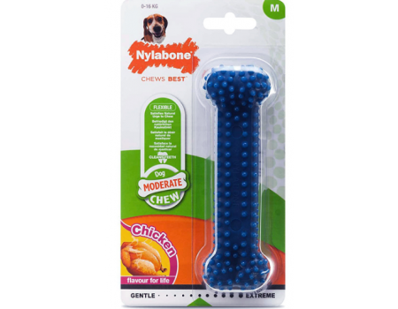 Nylabone Moderate Chew Dental Bone НИЛАБОН ДЕНТАЛ БОУН жевательная игрушка кость для собак, вкус курицы, M, до 16 кг, 14.6х4.4х3.2 см