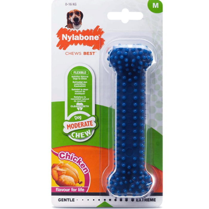 Nylabone Moderate Chew Dental Bone НИЛАБОН ДЕНТАЛ БОУН жевательная игрушка кость для собак, вкус курицы, M, до 16 кг, 14.6х4.4х3.2 см