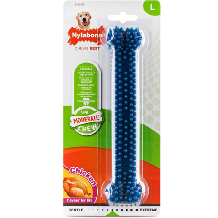 Nylabone Moderate Chew Dental Bone НИЛАБОН ДЕНТАЛ БОУН жевательная игрушка кость для собак, вкус курицы, L, до 23 кг, 20.3х4.4х3.2 см