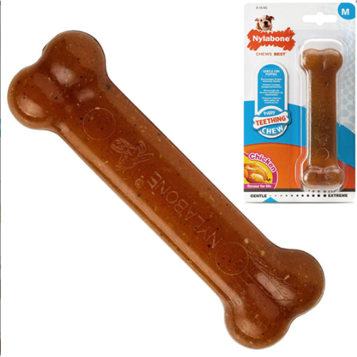 Nylabone Puppy Chew Bone НІЛАБОН БОУН кістка жувальна іграшка для цуценят, смак курки, M, до 16 кг, 13.3х4.4х2.5 см