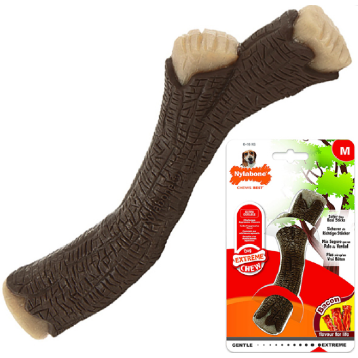 Nylabone Extreme Chew Wooden Stick НИЛАБОН ВЕТКА жевательная игрушка для собак, вкус бекона, M, до 16 кг
