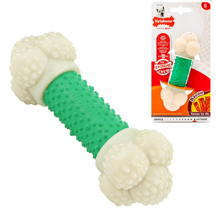 Nylabone Extreme Chew Double Action НИЛАБОН ДВОЙНОЕ ДЕЙСТВИЕ жевательная игрушка для собак, вкус бекона, S, до 11 кг, 12х4х4 см