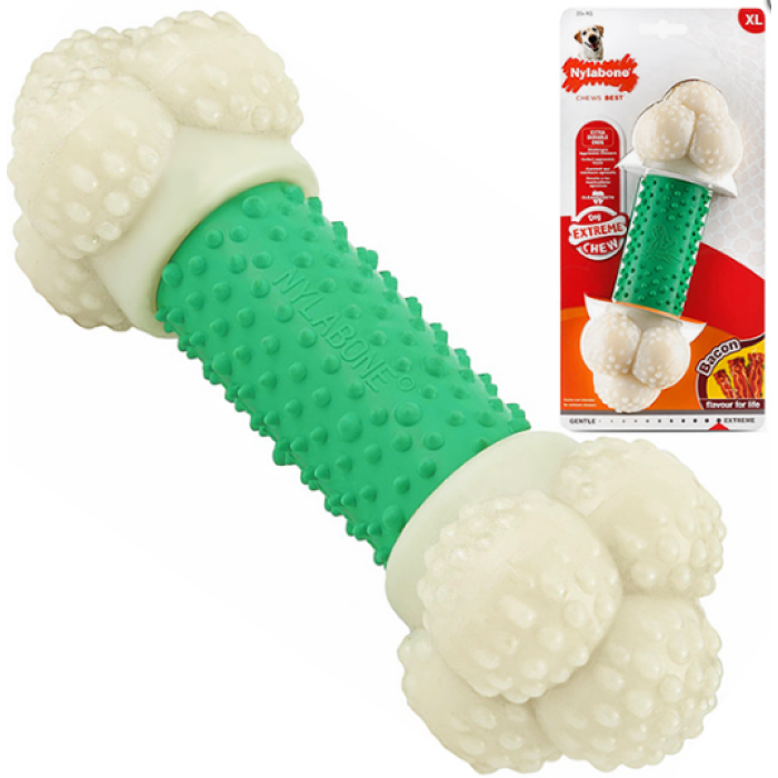Nylabone Extreme Chew Double Action НИЛАБОН ДВОЙНОЕ ДЕЙСТВИЕ жевательная игрушка для собак, вкус бекона, XL, до 23 кг, 22.5х7х6 см