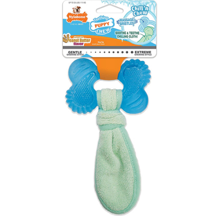 Nylabone Puppy Chew Freezer Bone with Washcloth НИЛАБОН ОХЛАЖДАЮЩАЯ КОСТЬ жевательная игрушка для щенков, вкус арахисового масла, M, до 11 кг