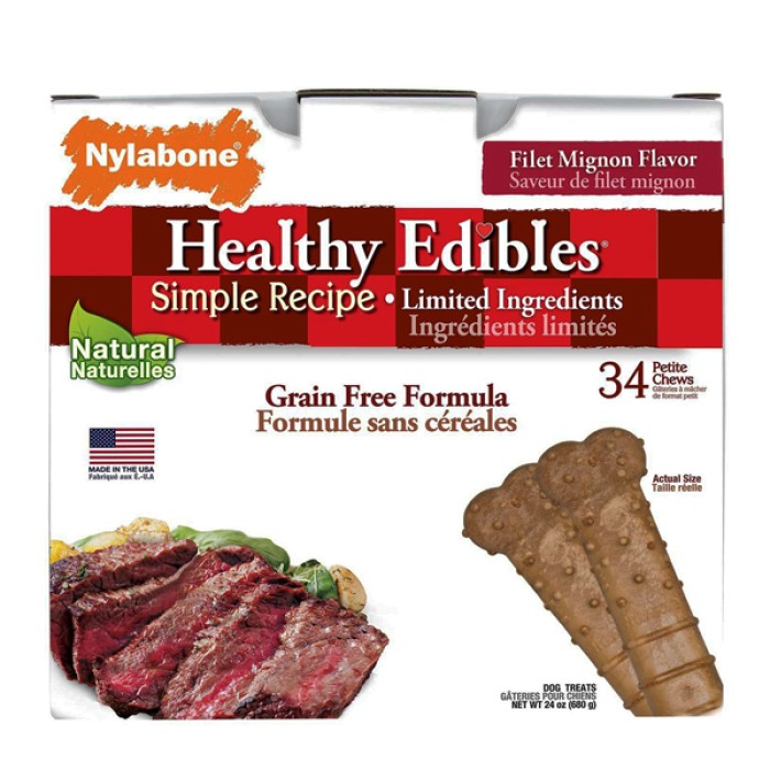 Беззерновое лакомство Nylabone Healthy Edibles Petite, для собак до 7 кг, филе миньон, цена за 1шт, 34 шт/уп.