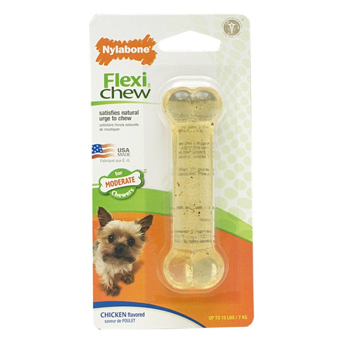 Nylabone Flexi Chew Petite НІЛАБОН ФЛЕКСІ ЧЬЮ жувальна іграшка кістка для собак до 7 кг з помірним стилем гризіння, смак курки