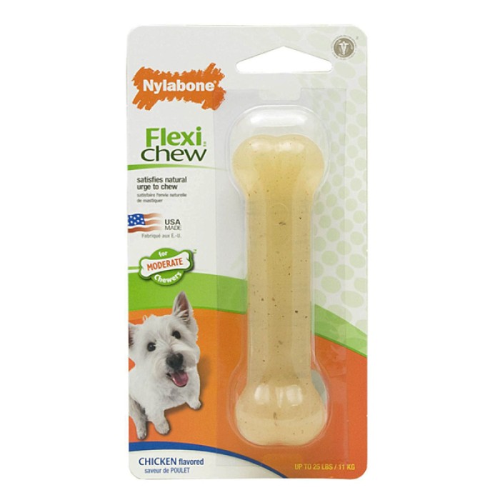 Nylabone Flexi Chew Regular НІЛАБОН ФЛЕКСІ ЧЬЮ жувальна іграшка кістка для собак до 11 кг з помірним стилем гризіння, смак курки