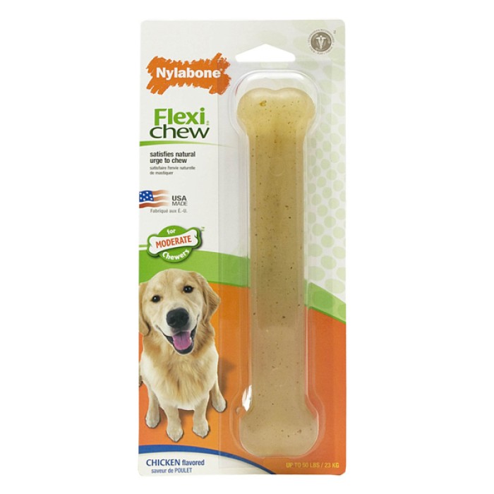 Nylabone Flexi Chew Giant НІЛАБОН ФЛЕКСІ ЧЬЮ жувальна іграшка кістка для собак до 23 кг з помірним стилем гризіння, смак курки