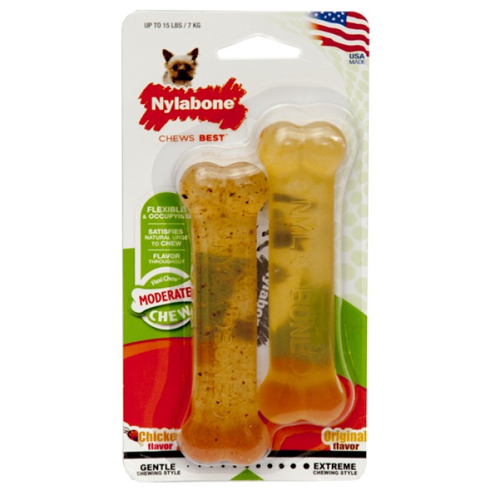 Nylabone Flexi Chew Twin Pack НИЛАБОН ФЛЕКСИ ЧЬЮ жевательная игрушка кость для собак до 7 кг с умеренным стилем грызения, компл. 2шт., два вкуса