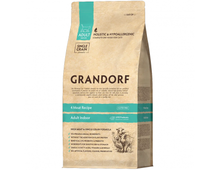 Grandorf Living Probiotics 4 MEAT and BROWN RICE INDOOR - Грандорф Сухий корм 4 види м'яса Індор для дорослих кішок 2 кг