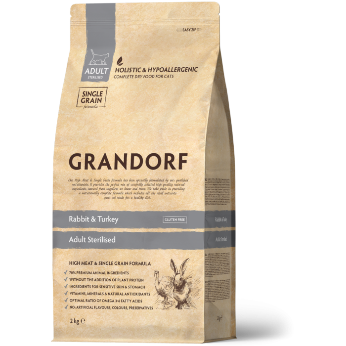 Grandorf Rabbit Turkey  ADULT STERILIZED - Грандорф Сухий корм Кролик для стерилізованих котів, 0,4 кг