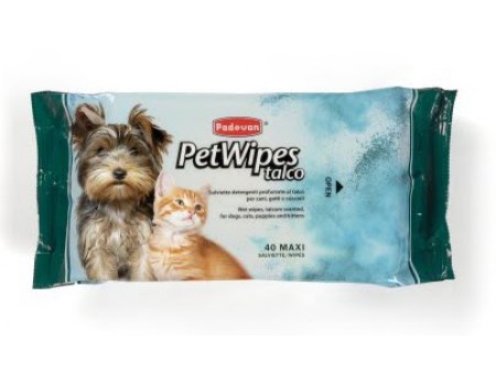 Padovan Очищувальні вологі серветки з ароматом тальку для собак та кішок Pet Wipes Talco
