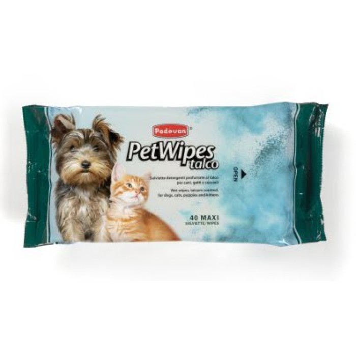 Padovan Очищающие влажные салфетки с ароматом талька для собак и кошек Pet Wipes Talco