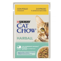 Вологий корм для кішок Cat Chow Hairball, з куркою та зеленою квасолею в желе, Пауч, 85г