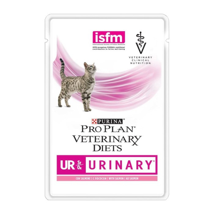Pro Plan Veterinary Diets UR, корм для кішок при хворобах нижніх відділів сечовивідних шляхів з лососем, 85 г упаковка 10 паучів