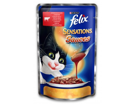 Консервы  Felix Sensations sauces аппетитные кусочки с говядина с томатами 100 гр