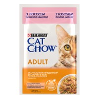 Вологий корм для кішок Cat Chow Adult, з лососем та зеленою квасолею в желе, Пауч, 85 г